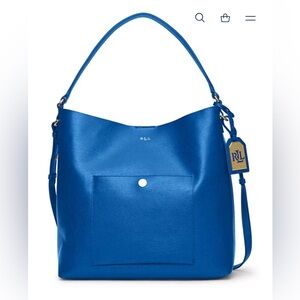 Ralph Lauren Newbury Leather Hobo Bag Blue / Cyan Adjustable Shoulder New